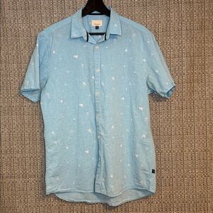 Civil Society Short Sleeve Button Up Lobster Palm Tree Turtle Print Shirt Mens L